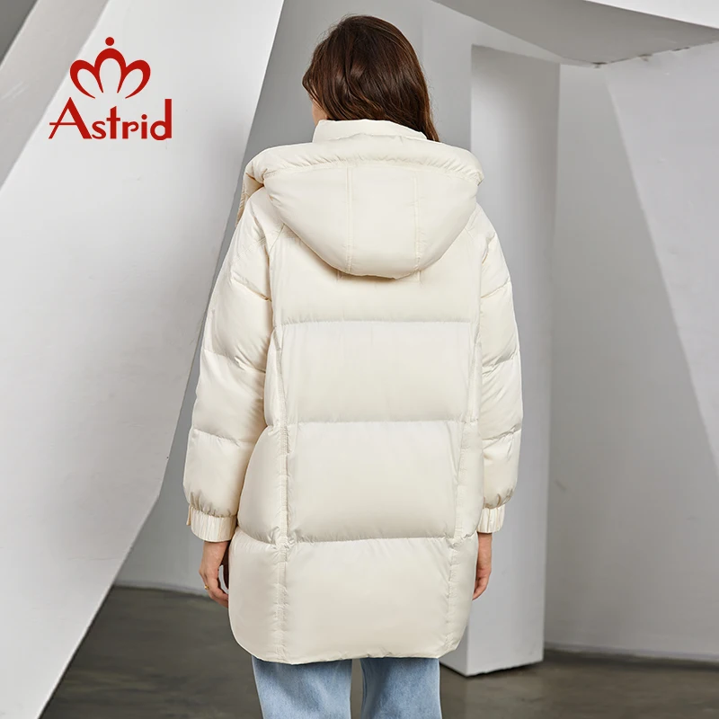 Astrid Women\'s Winter Jacket Hooded Contrast Color Mid-Long Parkas Padding Puffer Quilted Coat Down Jacket Thick Female Clothing