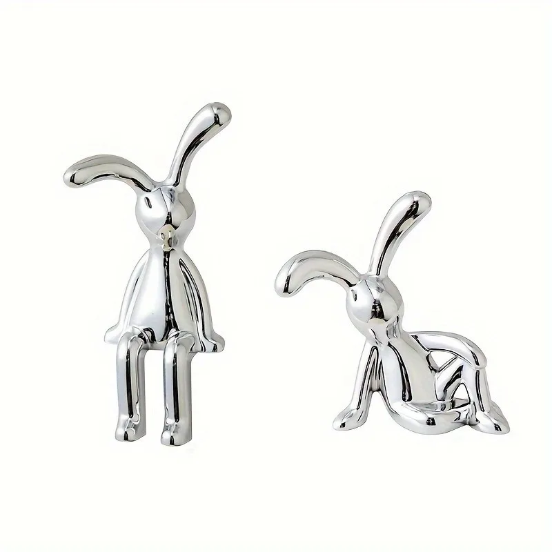 2‑PC Cartoon Long‑Eared Rabbit Double Statue Ornament, Decor Accessory for Living Room Bedroom Car Desktop