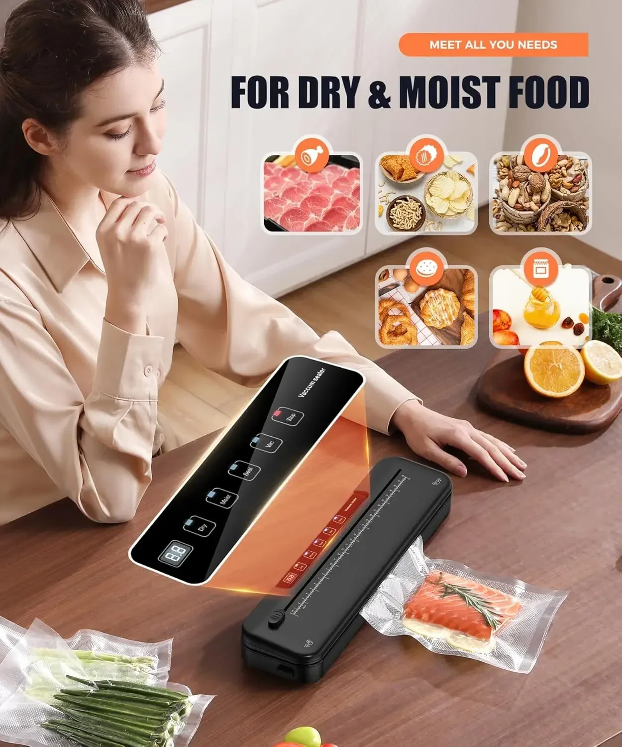 

(XMSJ-Hot) Вакуумная упаковочная машина для консервирования пищевых продуктов, упаковщик пищевых продуктов 6-в-1 для хранения свежести, компактная вакуумная упаковка 75 кПа