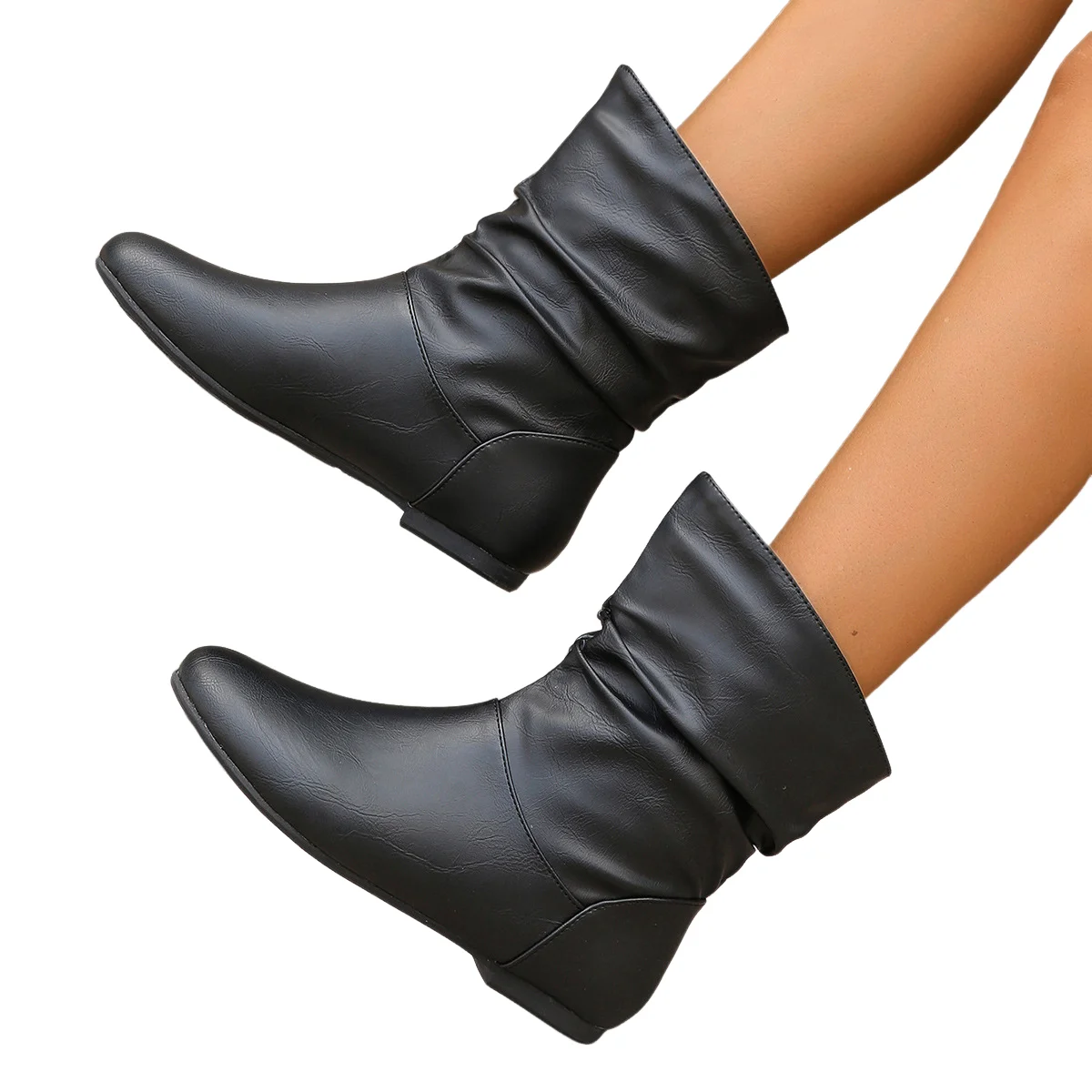 Women Vintage Medieval Pirate Ankle Boots Faux Leather Flat Slouch Booties Halloween Carnival Cosplay Costume Shoes Daily Wear