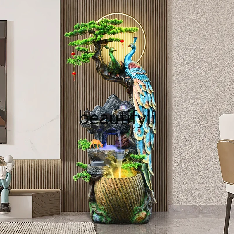 

B6 Chinese-style phoenix flowing water lucky fountain ornament, living room peacock floor landscape decoration