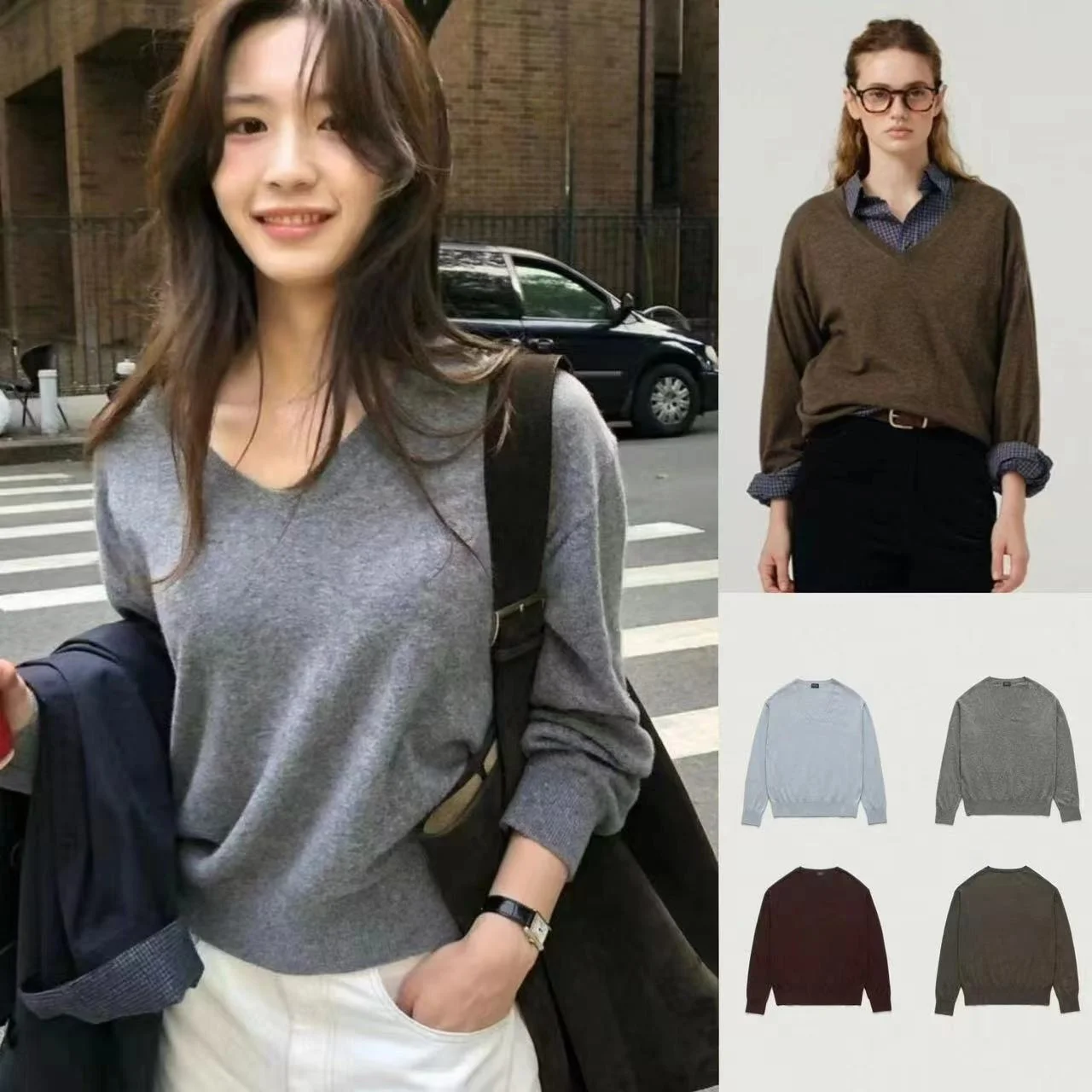 

TheBarnet Basic Pure Color Wool V-Ne Long Sve Knitted Sweater Women's Thin Layer Base Knitwear Commute Sle Autumn 2025