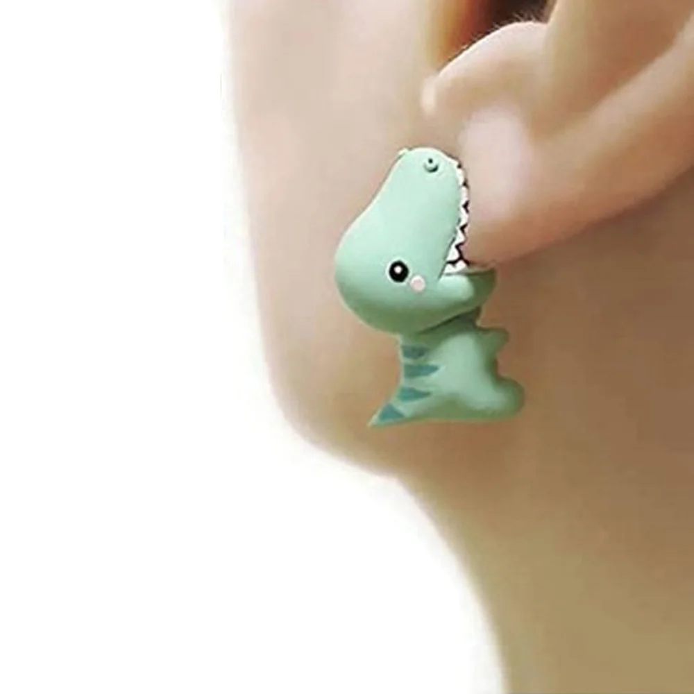 1 Pair Resin Cute Dinosaur Dog Hippo Piercing Ear Stud Earring Creativity Cartoon Shark Animal Bite Earring Teenager Funny Gift