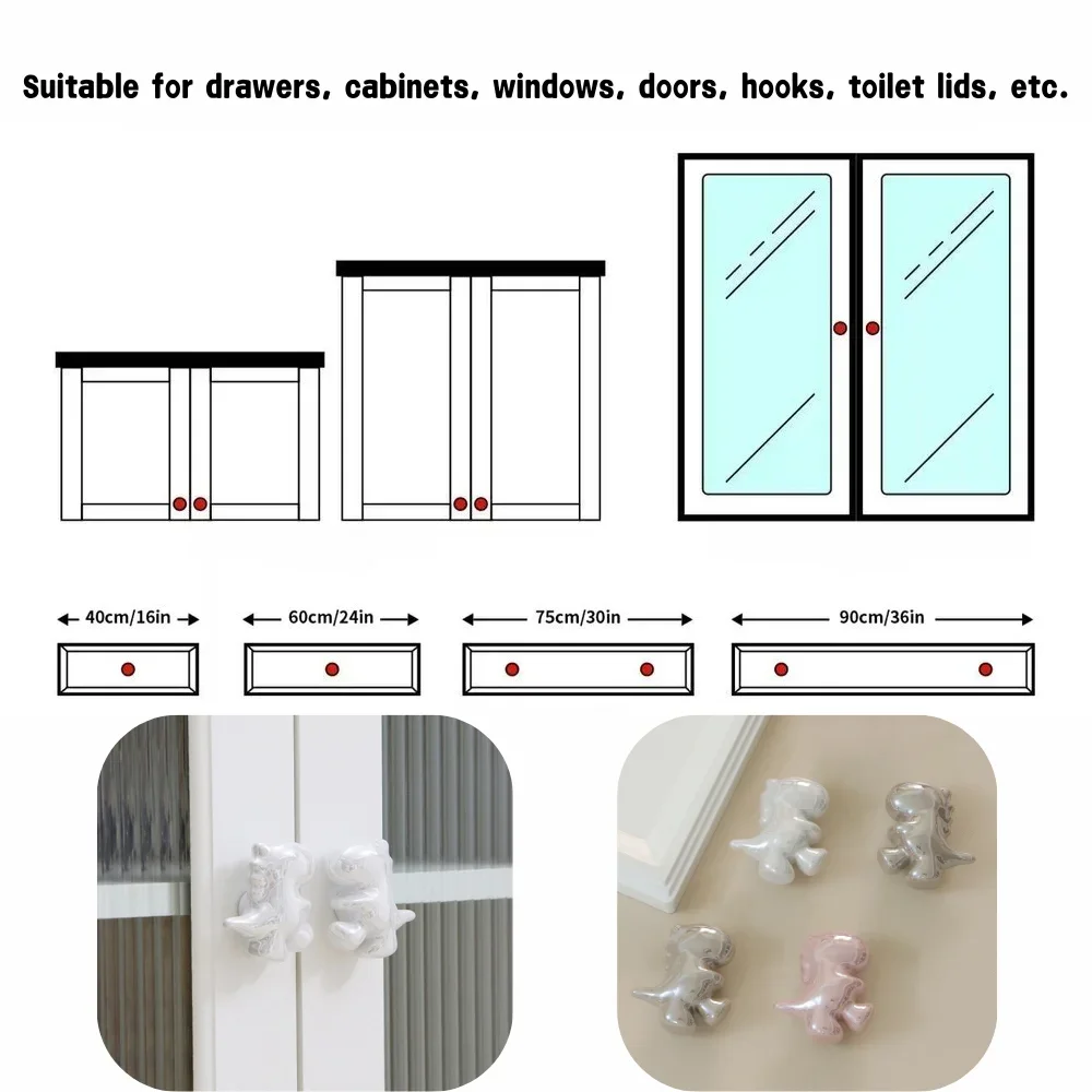 2er-Pack Dinosaurier-Keramikknöpfe – glatte Cartoon-Griffe in 3 Farben (Rosa/Weiß/Klar) – LEXDECO