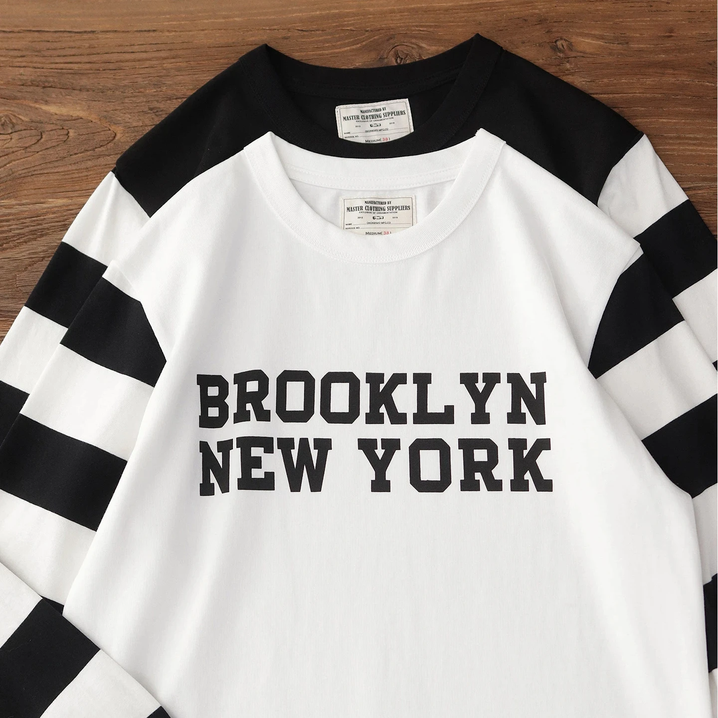 Autumn Heavy Striped Long Sleeve T-Shirt Round Neck Contrast Color Motorcycle Letter Print T-shirt Top