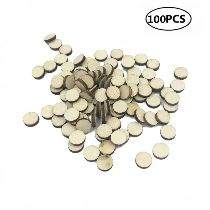 100 قطعة 10 مللي متر 0.39 بوصة شرائح خشبية مستديرة غير مكتملة دوائر سجل أقراص Crafts بها بنفسك الحرف حفل زفاف اللوحة