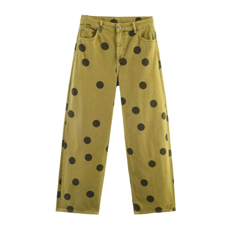 

Withered Fashionable And Versatile Polka Dot Mid Waist Bucket Shaped Jeans For Women Jeans Women's Denim Pants Woman Clothes