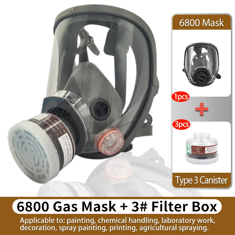 6800 Gas Mask: 40mm Threaded Port, Activated Carbon Filtration for Organic Gases, Chemical Operations, Laboratory Work