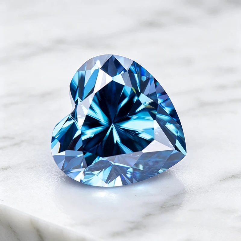 Moissanit-Stein Herzschliff Saphirblau Farbiger Edelstein für Charms Schmuckherstellungsmaterialien Besteht Diamanttester mit Zertifikat – Detail 3
