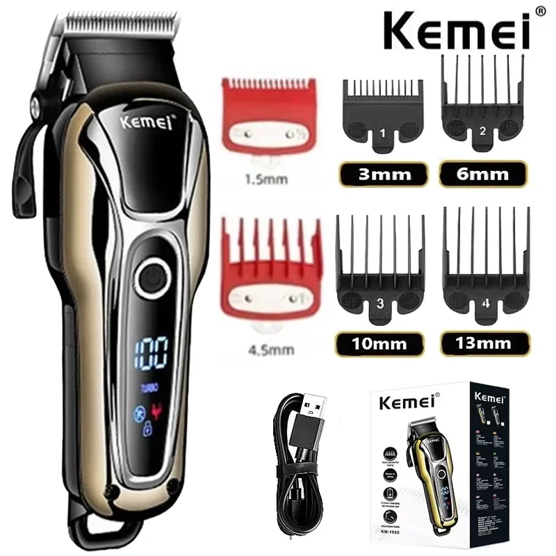 Kemei KM-1990 Tondeuse Professionele Tondeuse Heren Tondeuse Elektrische Trimmer LCD Display Tondeuse Almachtige Set