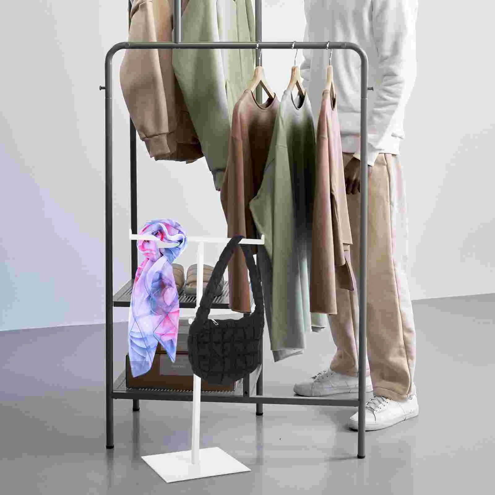 Tie and Scarf Display Rack Handbag Stand Holder Jewelry Hanging T-Shaped Stainless Steel Purse