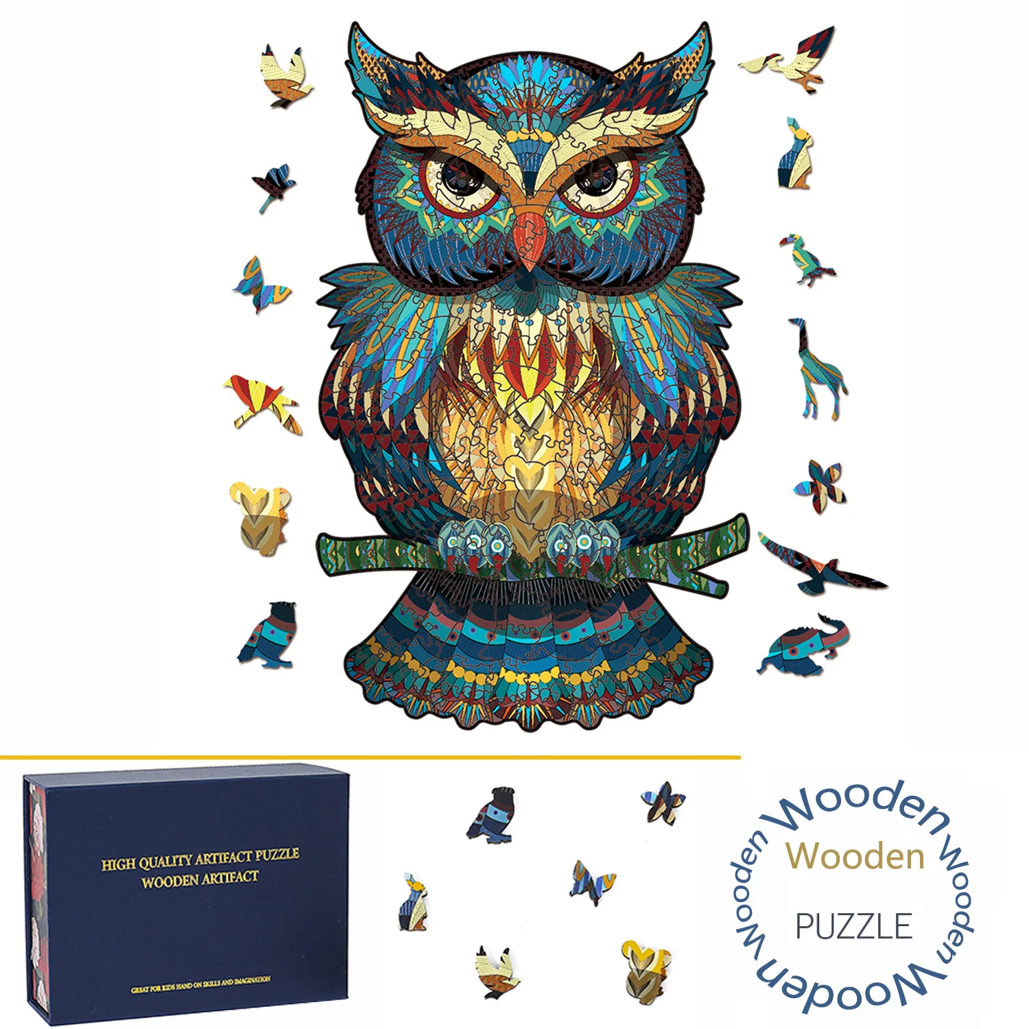 

Owl Unique Wooden Puzzles Magic Jigsaw Puzzles for Adults Home Decor Games Family Fun Floor Puzzles Educational Toys for Kids