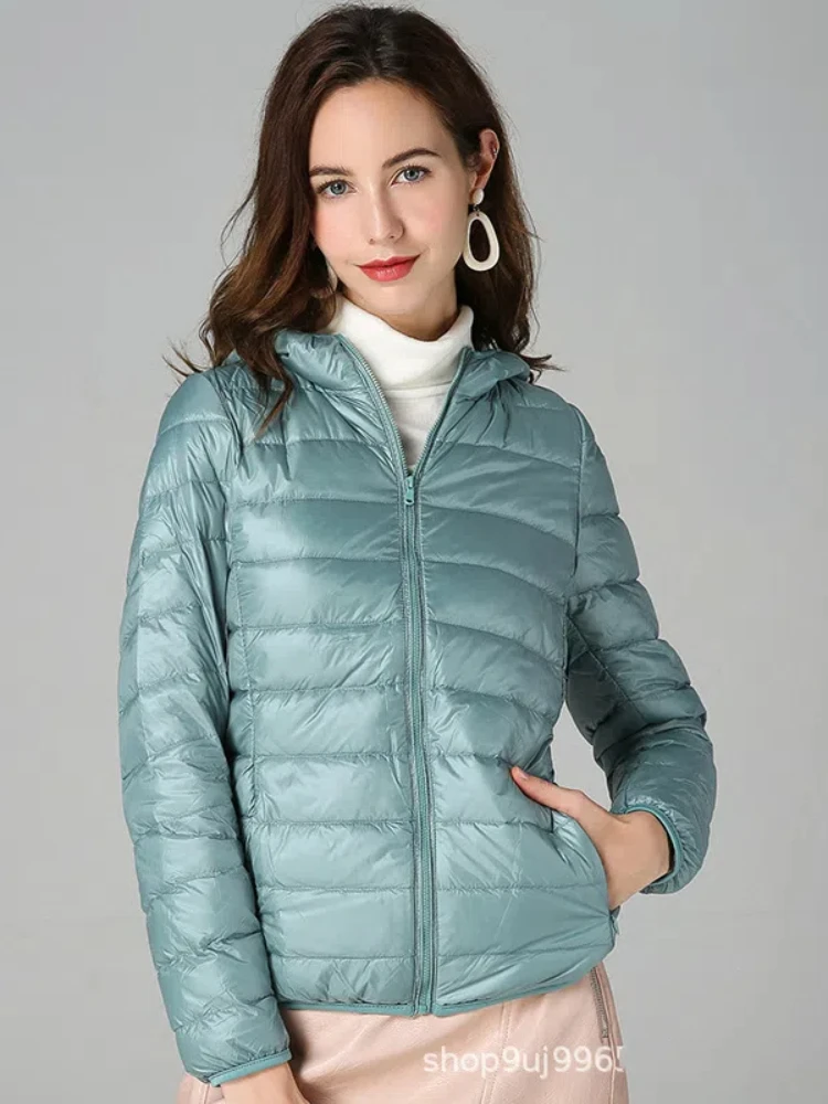 Moda autunno inverno piumini d'anatra bianchi piumino con cappuccio da donna piumino antivento ultraleggero parka top corti