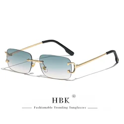 HBK Retro Rimless แว่นตากันแดดผู้หญิงผู้ชายขนาดเล็กกรอบทองออกแบบแบรนด์ชา Shades สี่เหลี่ยมผืนผ้า UV400 Zonnebril แว่นตา