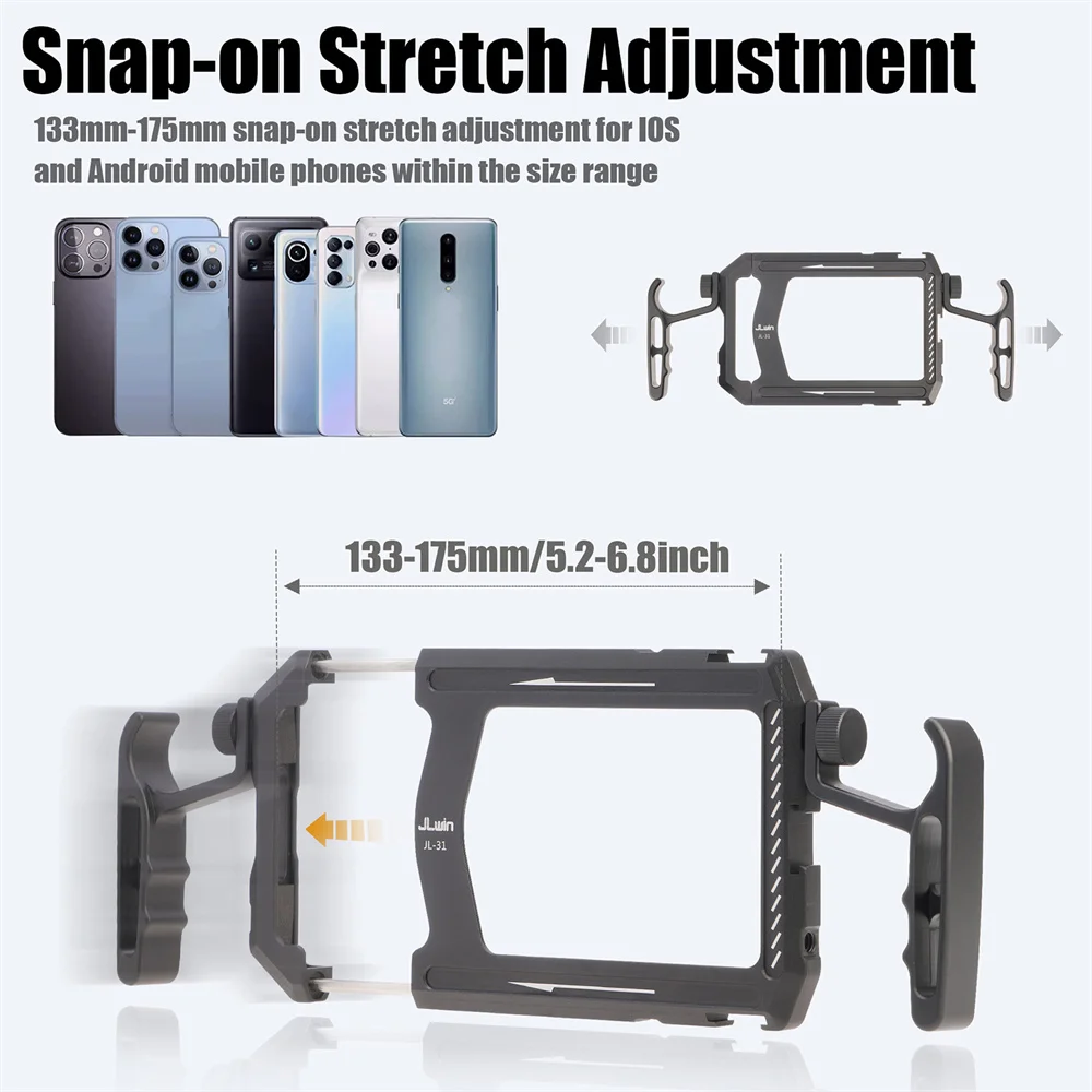 Universal SmartPhone Cage Protective Case Cage w Side Handle Rig for iPhone 15 14 13 Samsung Huawei Xiaomi Phone Photography