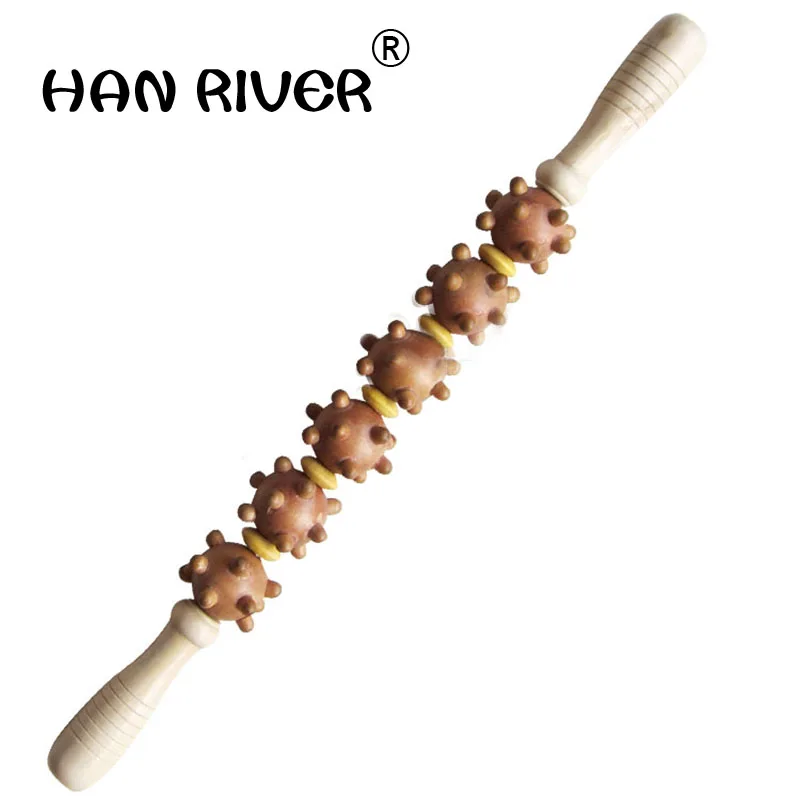 

White belting leather bead yoga meridian rods full-body massage stick wheel pounded his waist back massage neck leg wooden ma