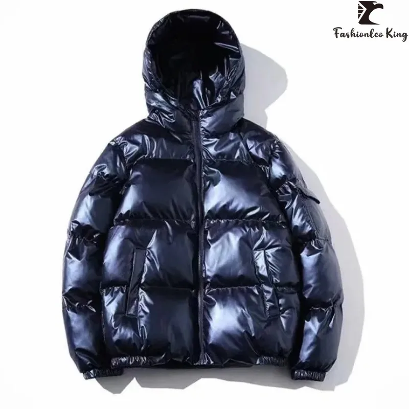 Unisex Glossy Black Jacket Coats Women and Men Parkas Padded Hooded Warm Jackets