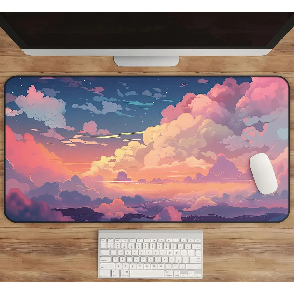 Kawaii Cloud Gaming Mouse Pad Large Desk Mat Desktops Anime Sunset Mousepad Gamer Keyboard Laptop Office Mouse Mats Desk Pad
