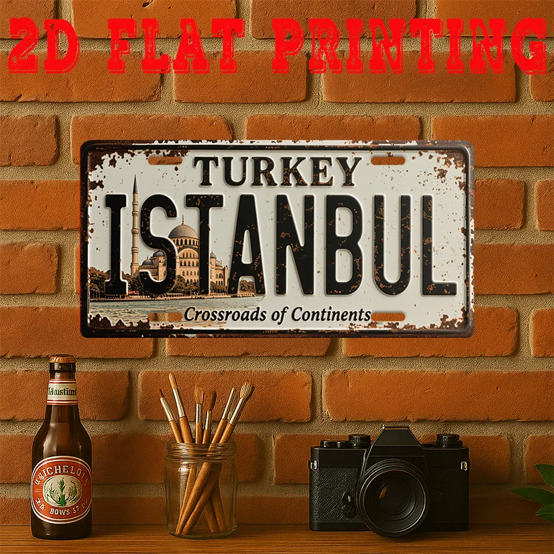 2D Flat - Vintage Metal Sign Featuring Istanbul And Constantinople in a 2D Flat Design - Hagia Sophia Retro Wall Art, Landmarks