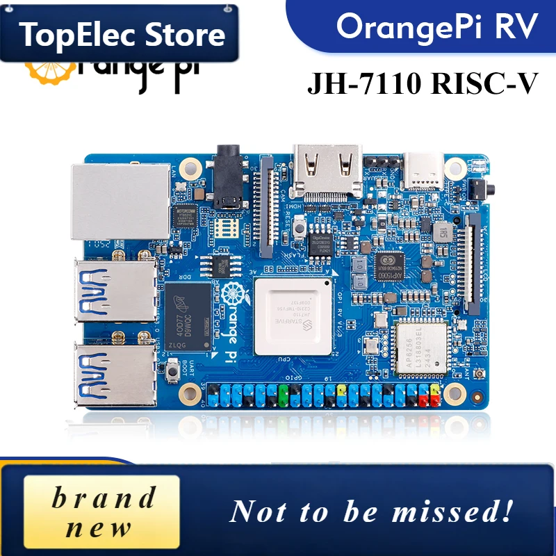 TopElec Orange Pi RV 2GB RAM Single Board Computer StarFive JH-7110 Chip DDR4 RISC-V WiFi-BT5.0 BLE M2 PCIE SSD Development Boar
