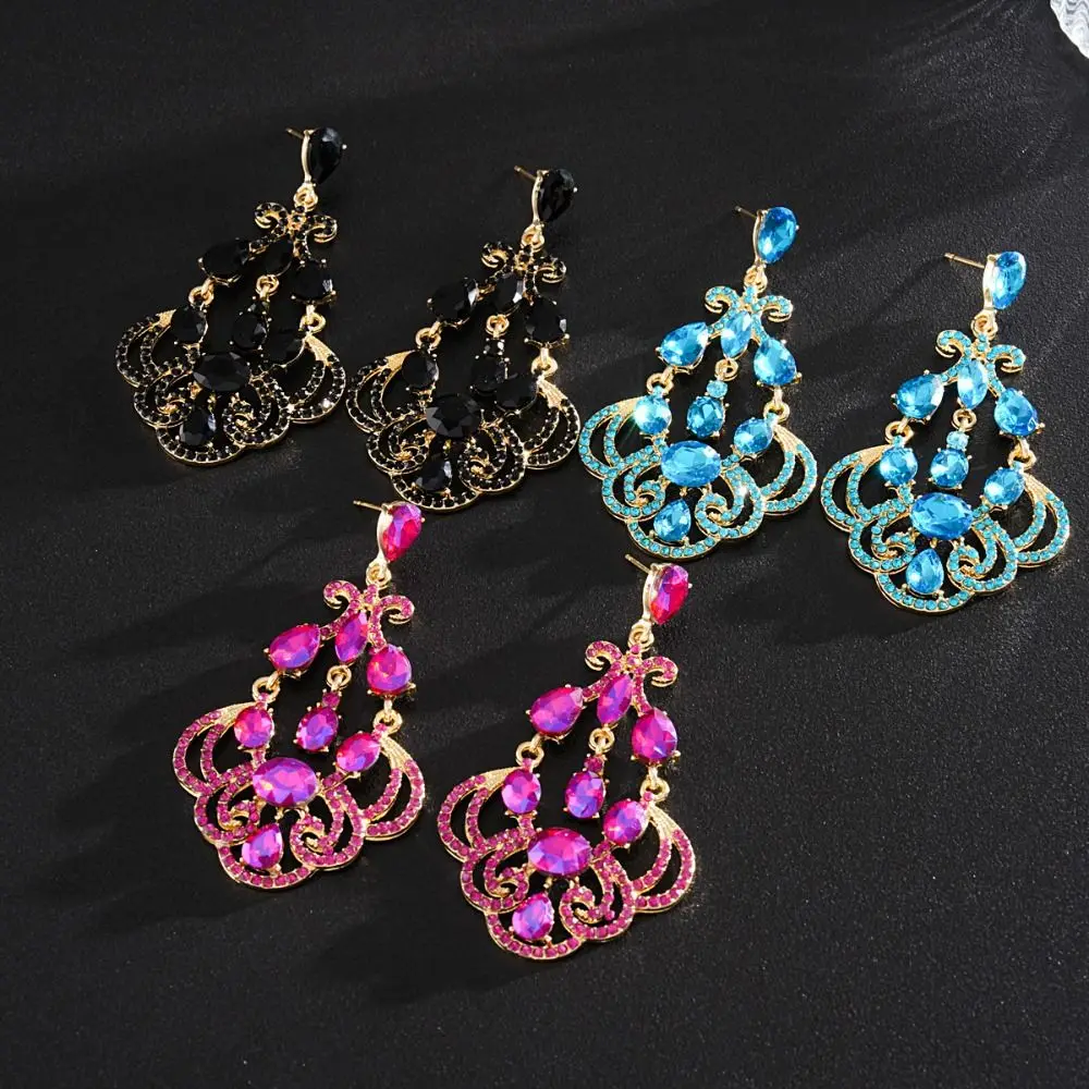 Gifts Vintage Style Rhinestone Teardrop Earrings Silver Post Geometric Flower Earrings Elegant Statement Earrings Daily Wear