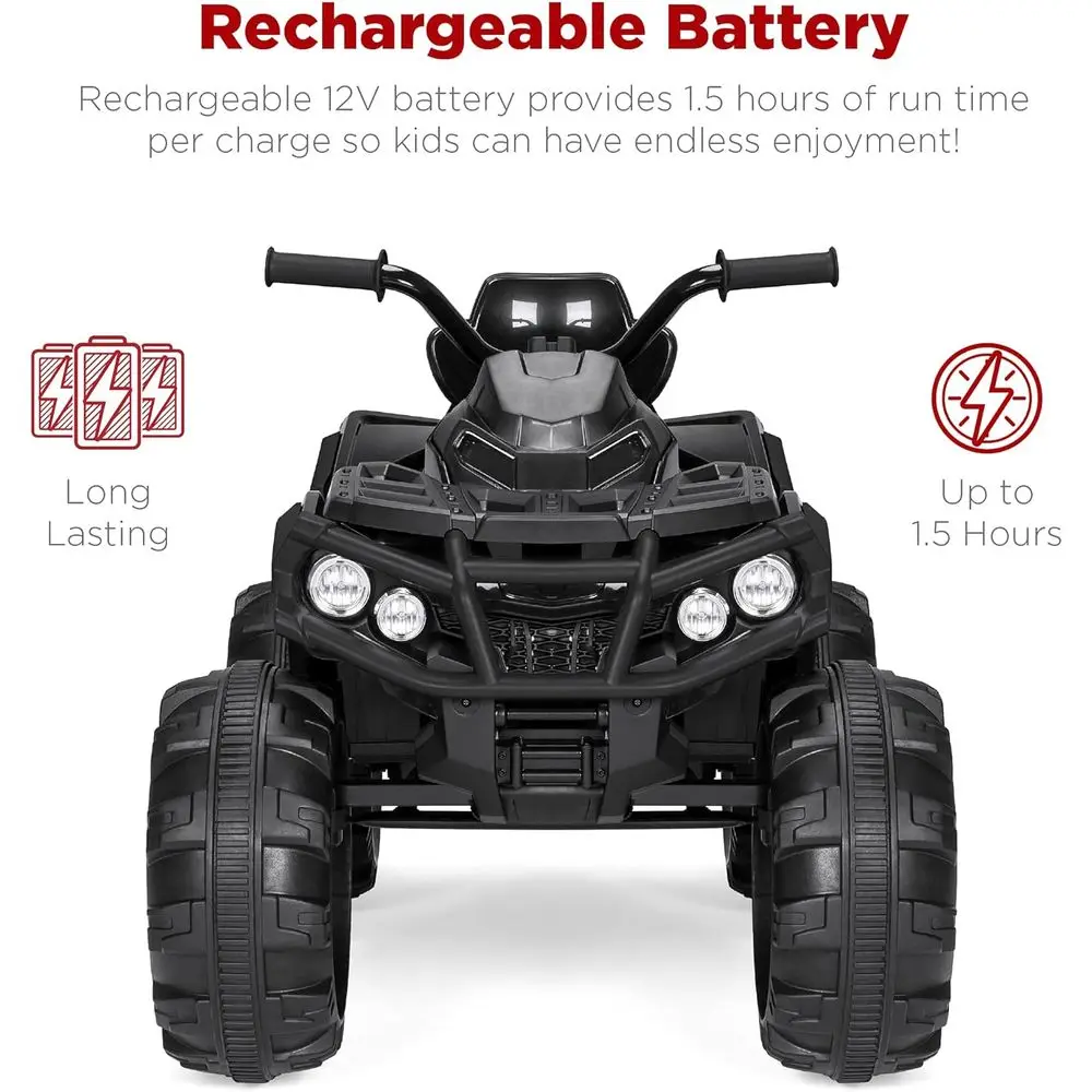 12V Kids Ride-On Electric ATV, 4-Wheeler Quad Car Toy w/Bluetooth Audio, 3.7mph Max Speed, Treaded Tires, Black