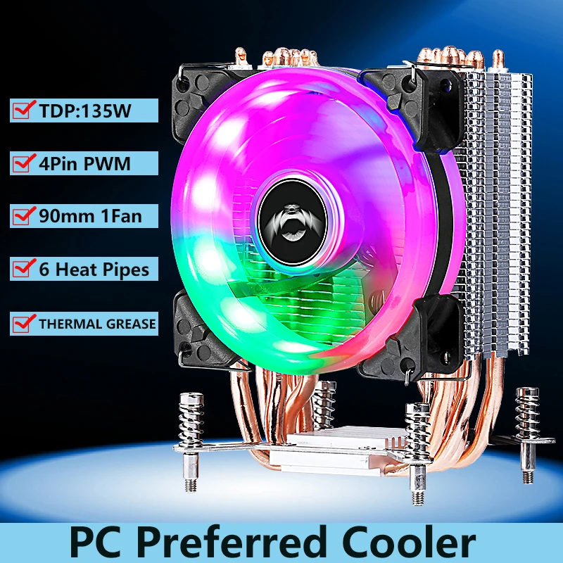 

QIUzAim PC Tower Radiator 6 Heat Pipe Cooler CPU Cooling PWM Fan Installing LGA2011 x79 x99 E5 E3 2066 2099 Efficient Air-cooled