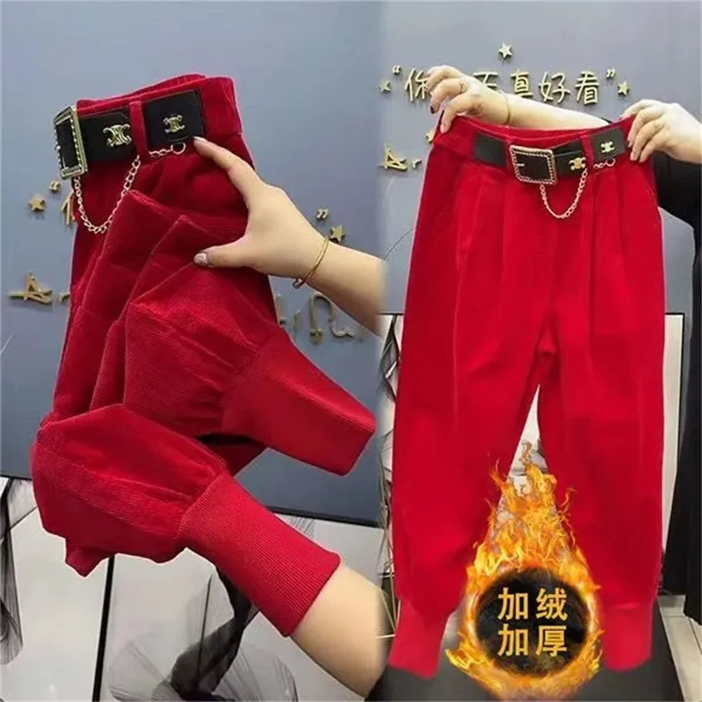 바지 Autumn and Winter new Harem Pants Women's High Waist Casual Pants Loose Rob Slim Nine-point Daddy Pants Tide Women's Pants