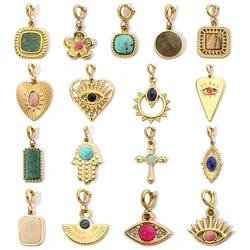 3Pcs/Lot Sun Eye Natural Stone Stainless Steel Diy Clip On Charms Heart Cross Flower Women Bracelet Necklace Lobster Pendant