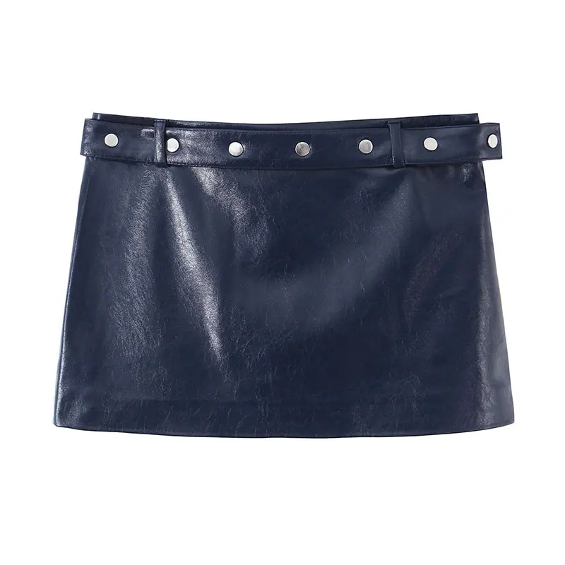 TFAFXY 2026 Spring New Vintage Faux Leather Women Stand Collar Vest Jackets Straight Mini Skirt Fashion Two Piece Set image 4