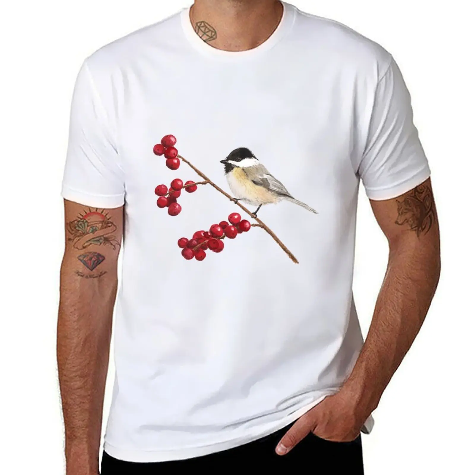 

Chickadee on a Berry Branch Watercolor T-Shirt sublime cute tops fashion shirts street wear mens t shirts pack