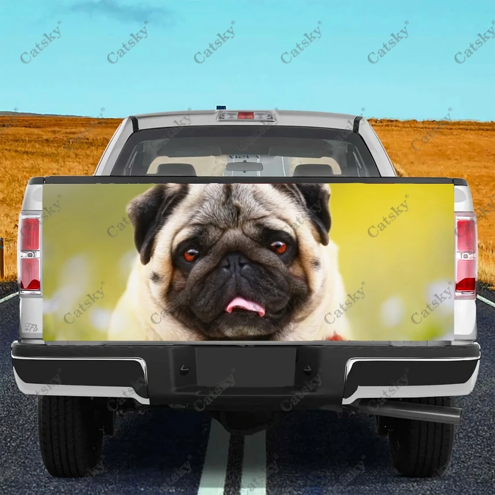 

Animal Pug Dog Truck Tailgate Wrap Professional Grade Material Universal Fit for Full Size Trucks Weatherproof & Car Wash Safe