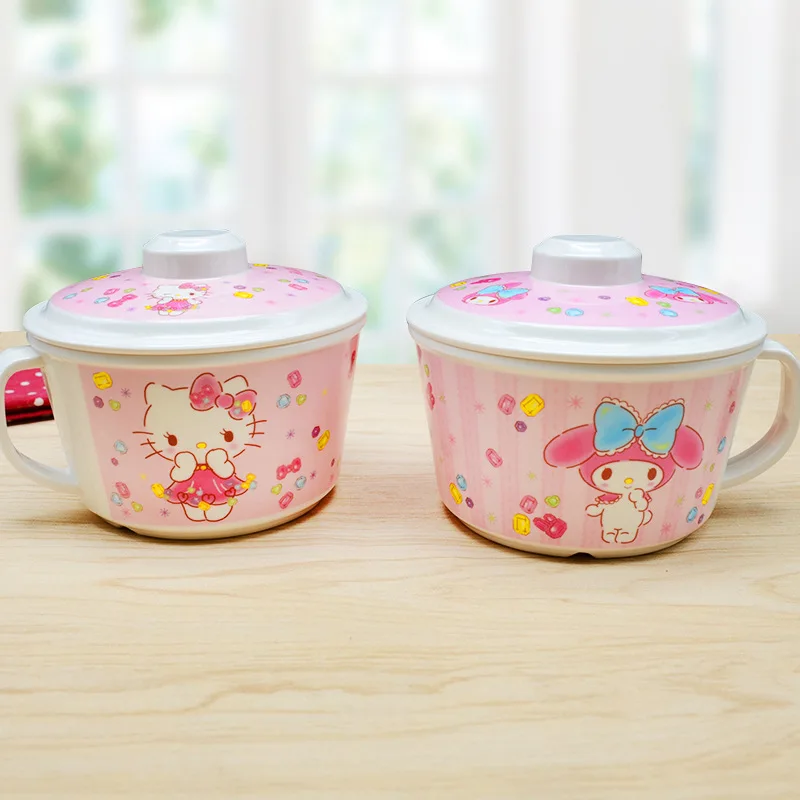 Sanrio Hello Kitty Lunch Box Instant Noodle Bowl My Melody Anime with Handle with Cover Student Cute Cartoon Bowl Utensils 580Ml