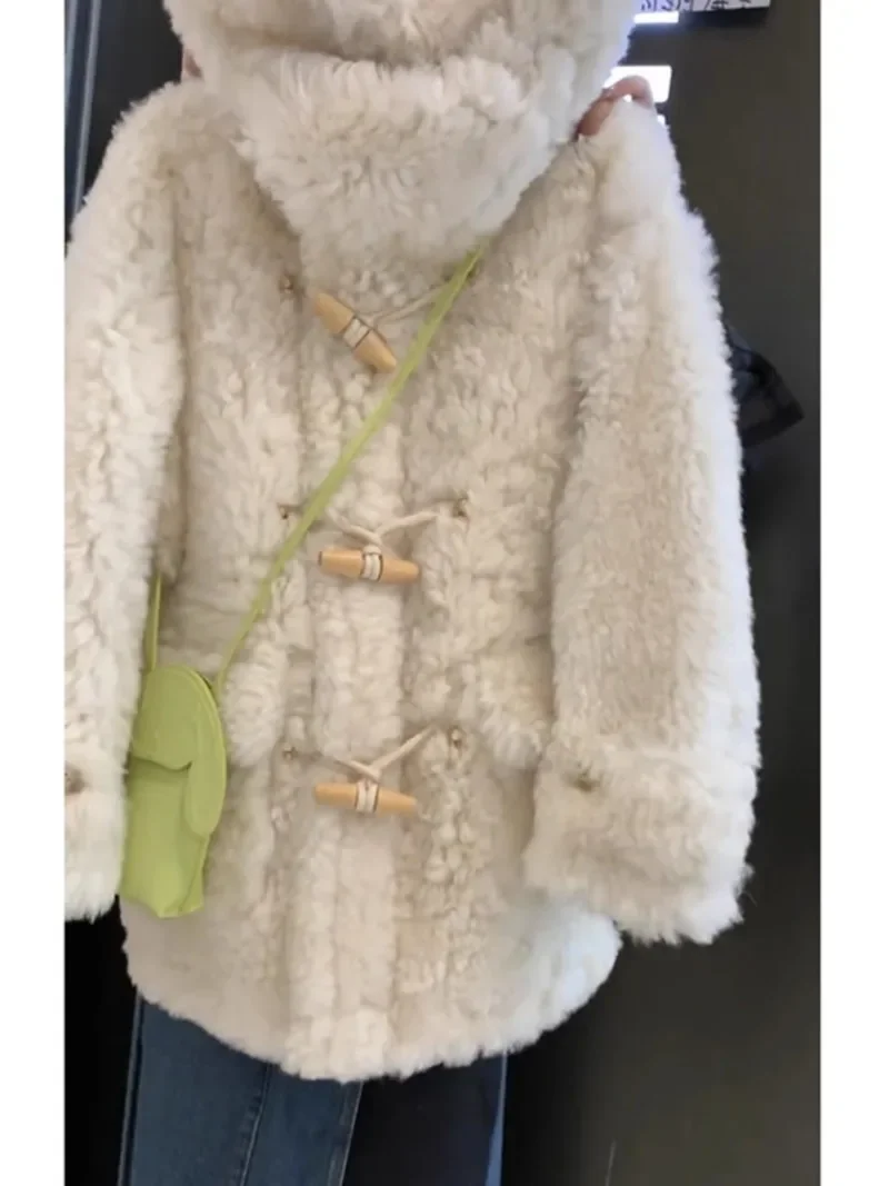 2023 Oversize Autumn Winter New Commute Style Faux Fur Integrated Hooded Lamb Plush Coat Women High-Grade Beautiful Furry Jacket