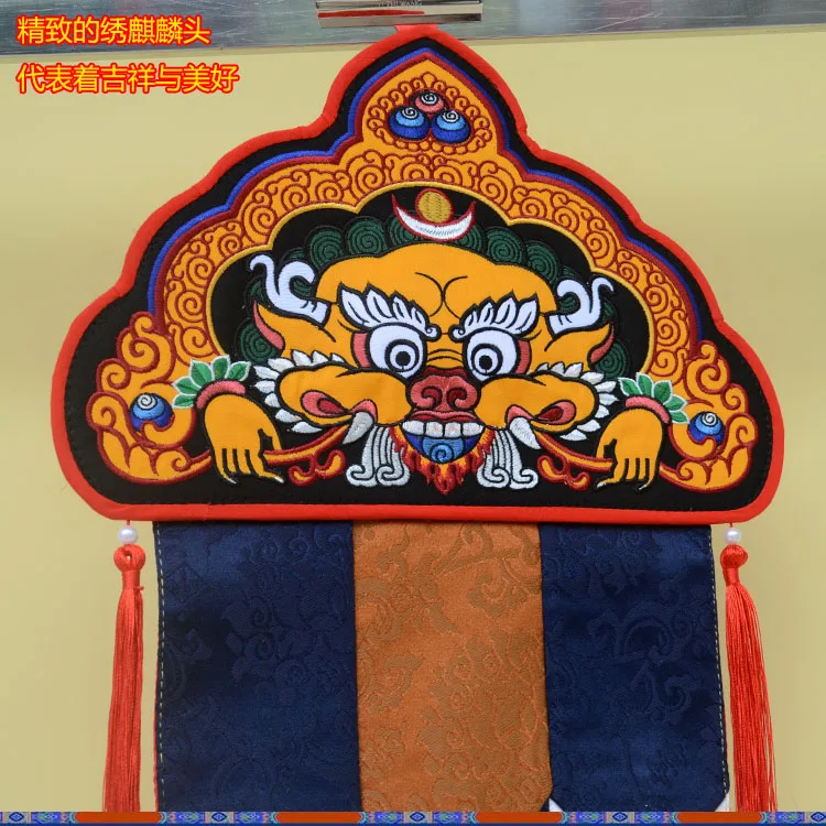 Qilin Five Color Pointed Buddhist Pair 1 m Vertical Hanging Decor for Temples and Home Shrines, Religious Decor