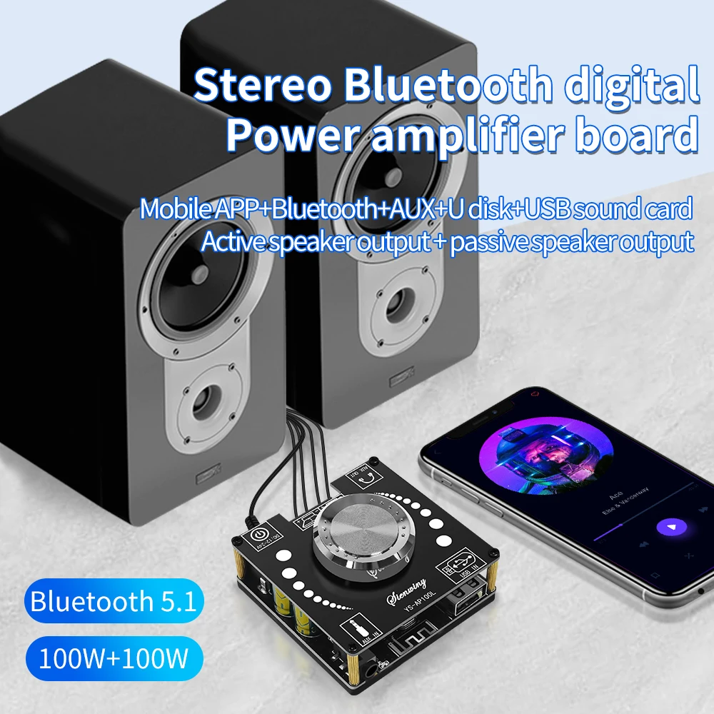 

YS-AP100L стерео цифровой усилитель Bluetooth 100 Вт + 100 Вт сабвуфер AUX USB вход звуковой карты 3,5 мм активный выход динамика