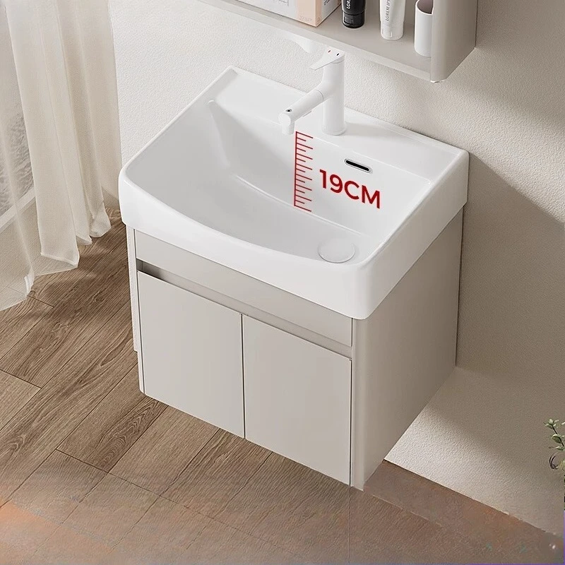 

Small apartment bathroom cabinet deepened ceramic basin cream stainless steel face wash hand combination bathroom balcony