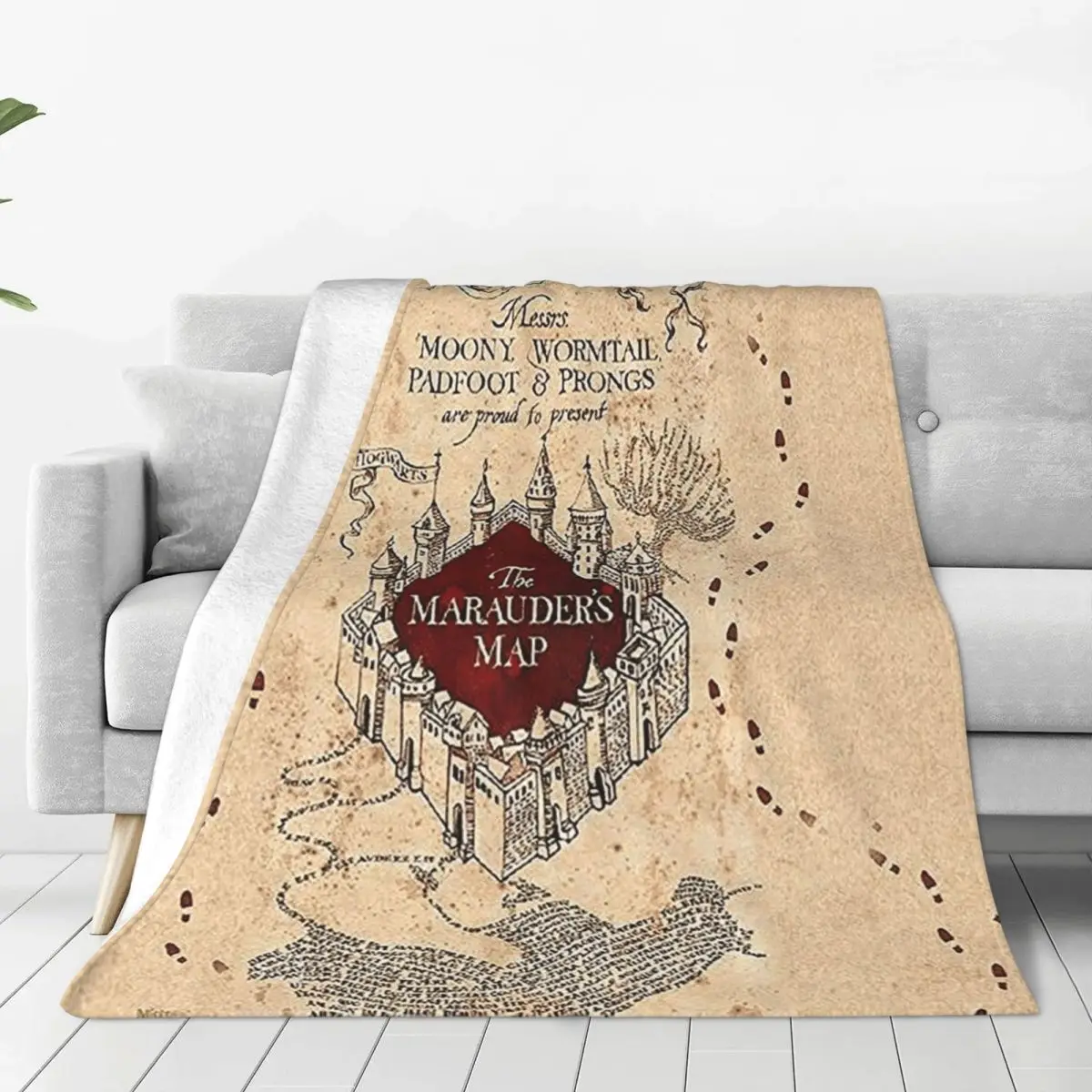 Beige Map The Marauders Map Blanket Soft Warm Flannel Throw Blanket Bedding for Bed Living room Picnic Travel Home Sofa