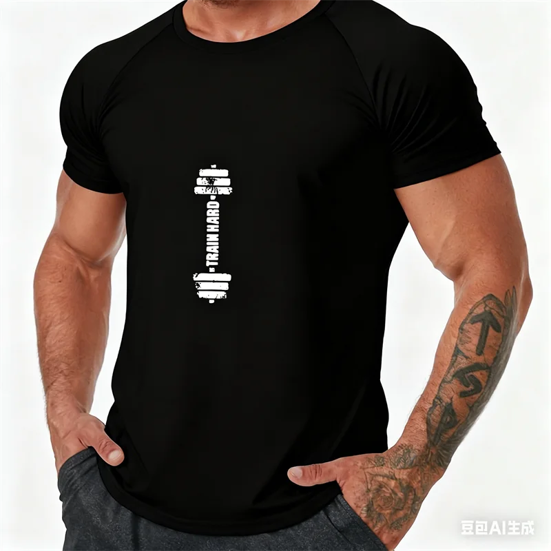 

Мужская футболка с 3D принтом штанги для отдыха, модная одежда для тренажерного зала и фитнеса с круглым вырезом и короткими рукавами, спортивная быстросохнущая мужская одежда на открытом воздухе