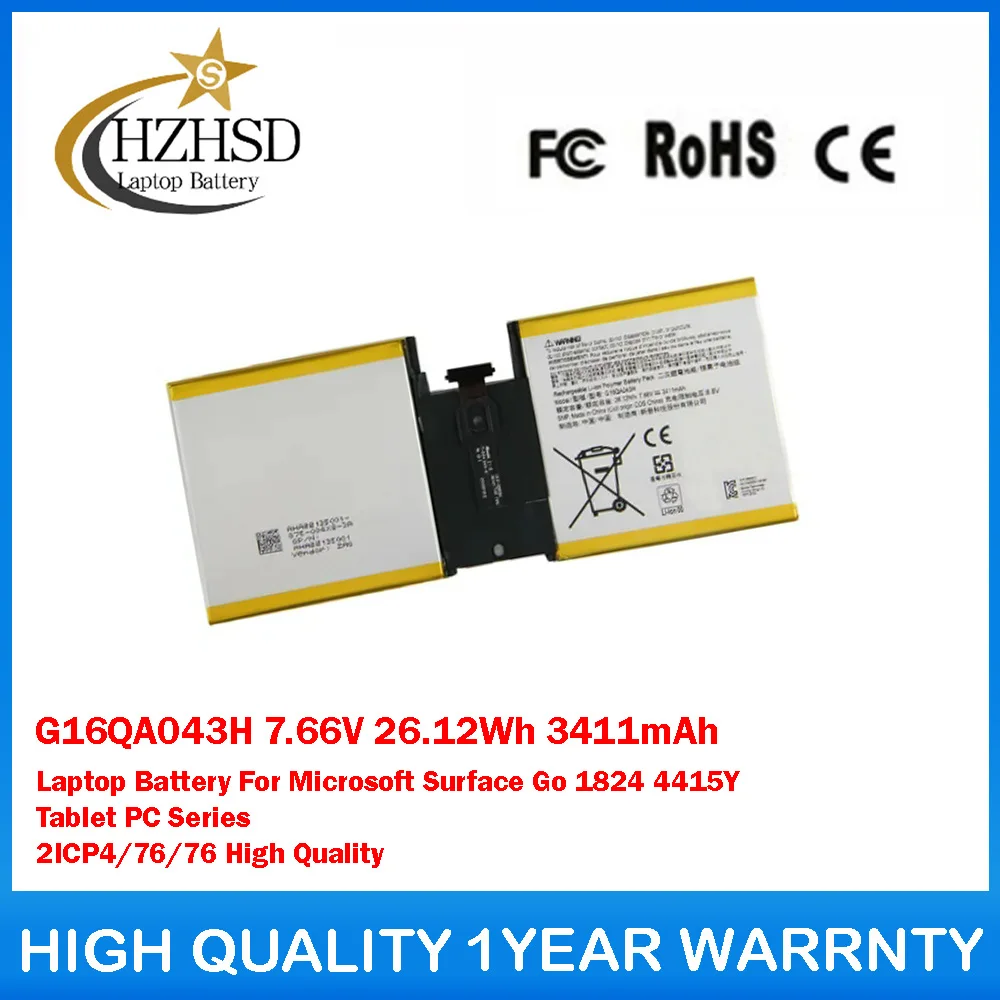 

G16QA043H 7.66V 26.12Wh 3411mAh Laptop Battery For Microsoft Surface Go 1824 4415Y Tablet PC Series 2ICP4/76/76 High Quality