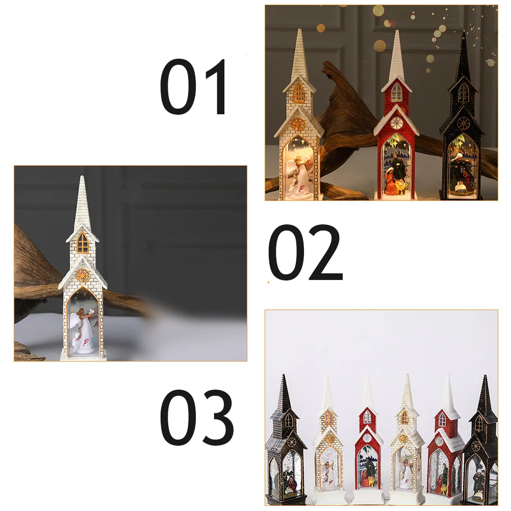 

Glowing Church Angel Design Lifelike Print Christmas Party Decor Xmas Lamp Wind Lantern Light Adornment Home Decoration