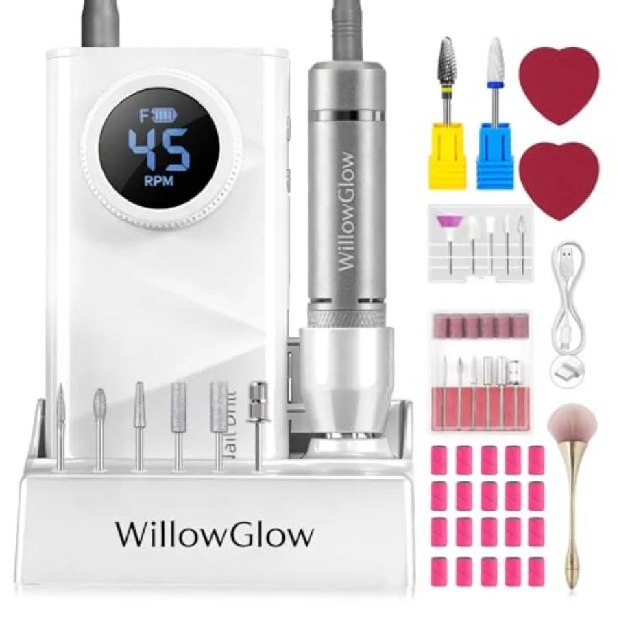 

Cordless Nail Drill with Charging Dock and Ceramic/Tungsten Bits 45000RPM Stepless Speed Electric Nail File Machine for Fast Ac