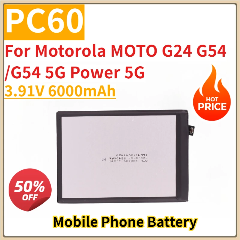 

New Replacement Mobile Phone Battery PC60 3.91V 6000mAh for Motorola MOTO G24 G54 /G54 5G Power 5G