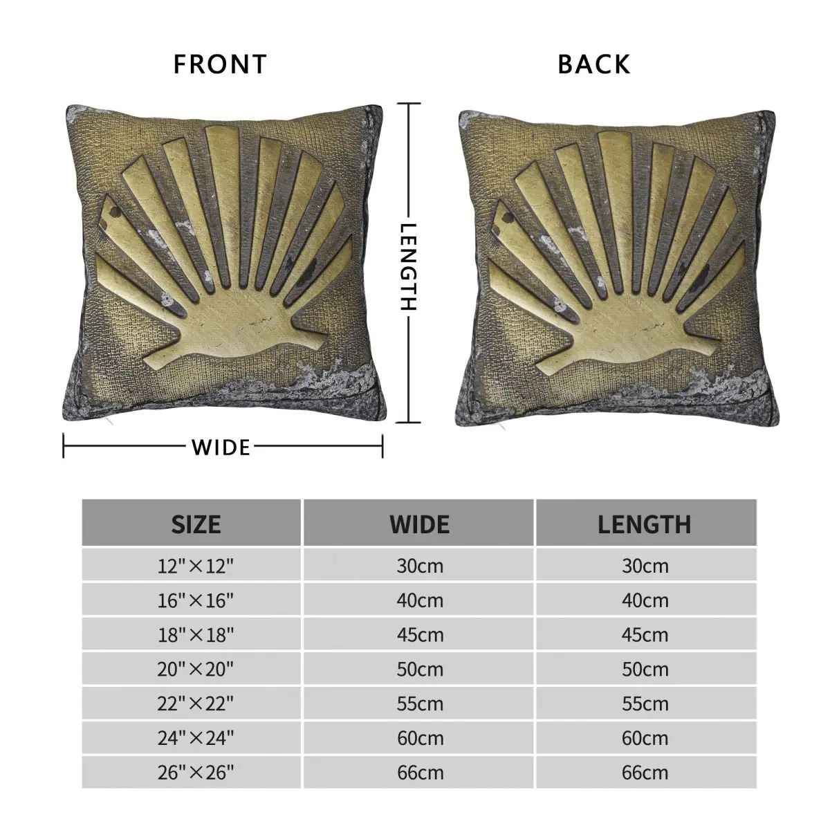 Camino Scallop Shell Square Pillowcase Polyester Linen Velvet Pattern Zip Decor Throw Pillow Case Car Cushion Cover
