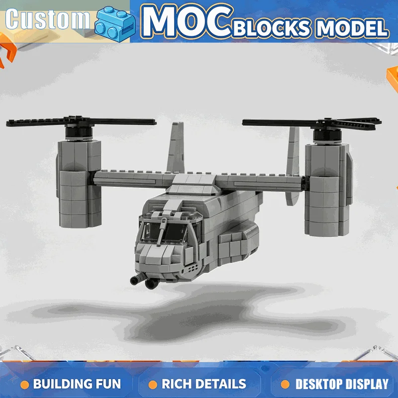 1399PCS Tilt Rotor Aircraft Building Blocks Dual Propeller Aviation Model DIY Assembly Creative Collection Display Birthday Gift
