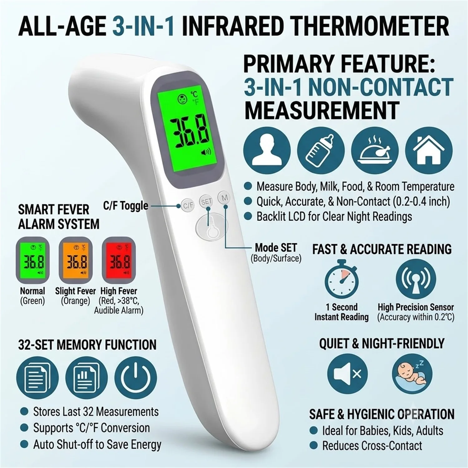 Digital Infrared Forehead Thermometer Fever Contactless Clinical Electronic Medical Baby Non Contact Temperature Meter Adult