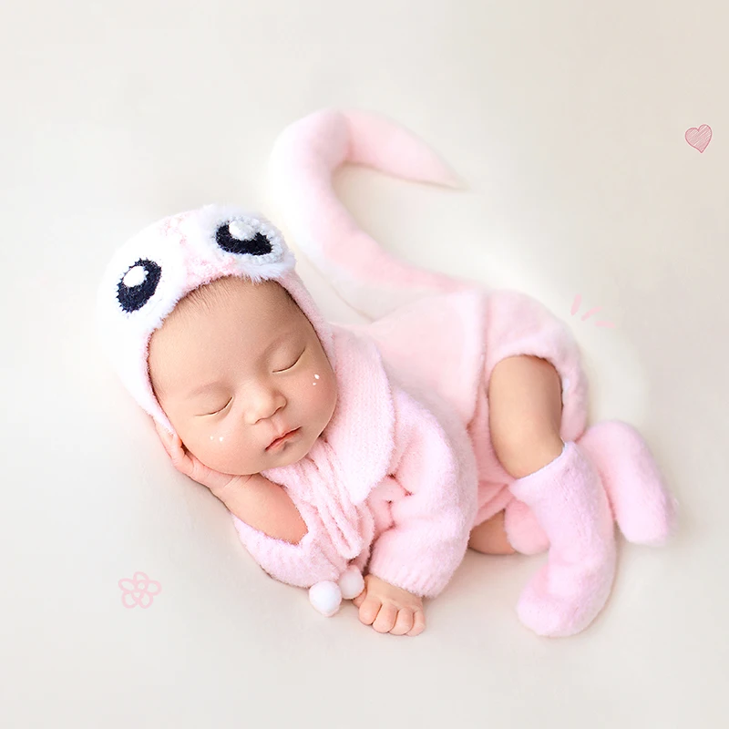 0-1 Month Baby Girl Photo Outfit Cute Animal Theme Set Clothing+Hat+Socks+Tail Infant Outfit Newborn Photography Prop Snake Doll