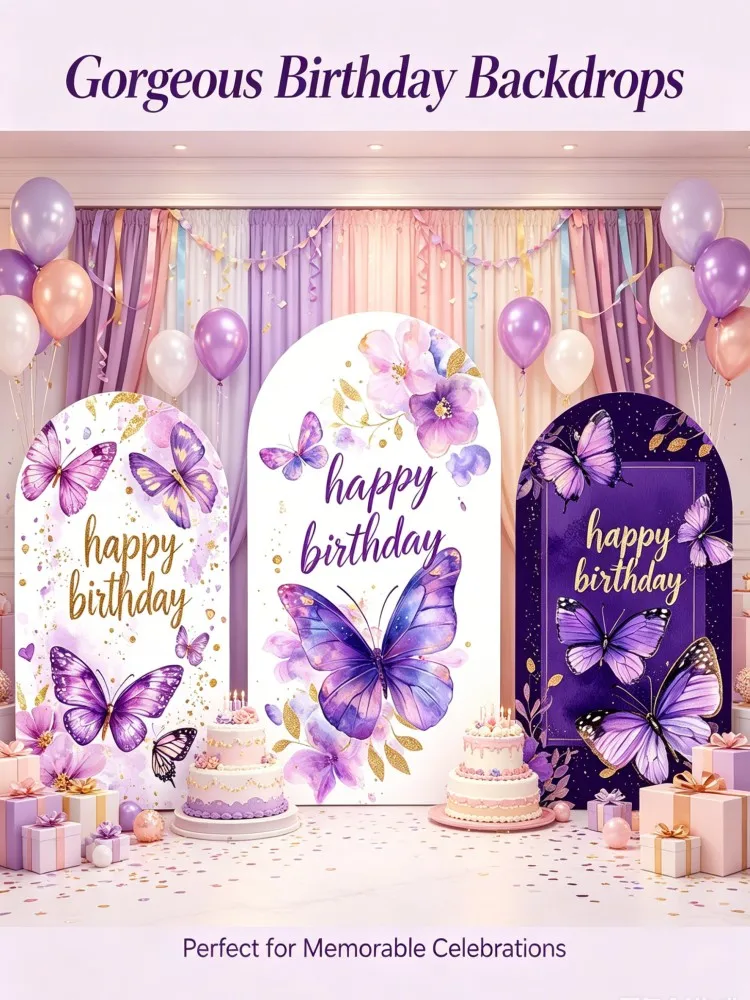 Housse de toile de fond double face motif Papillon Dopamine pour anniversaires, baby showers et décorations de fêtes