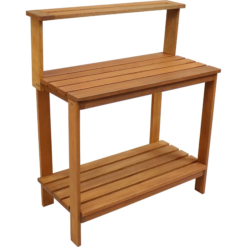 

42-Inch Meranti Wood Outdoor Potting Bench with Storage Shelf - Teak Oil Finish