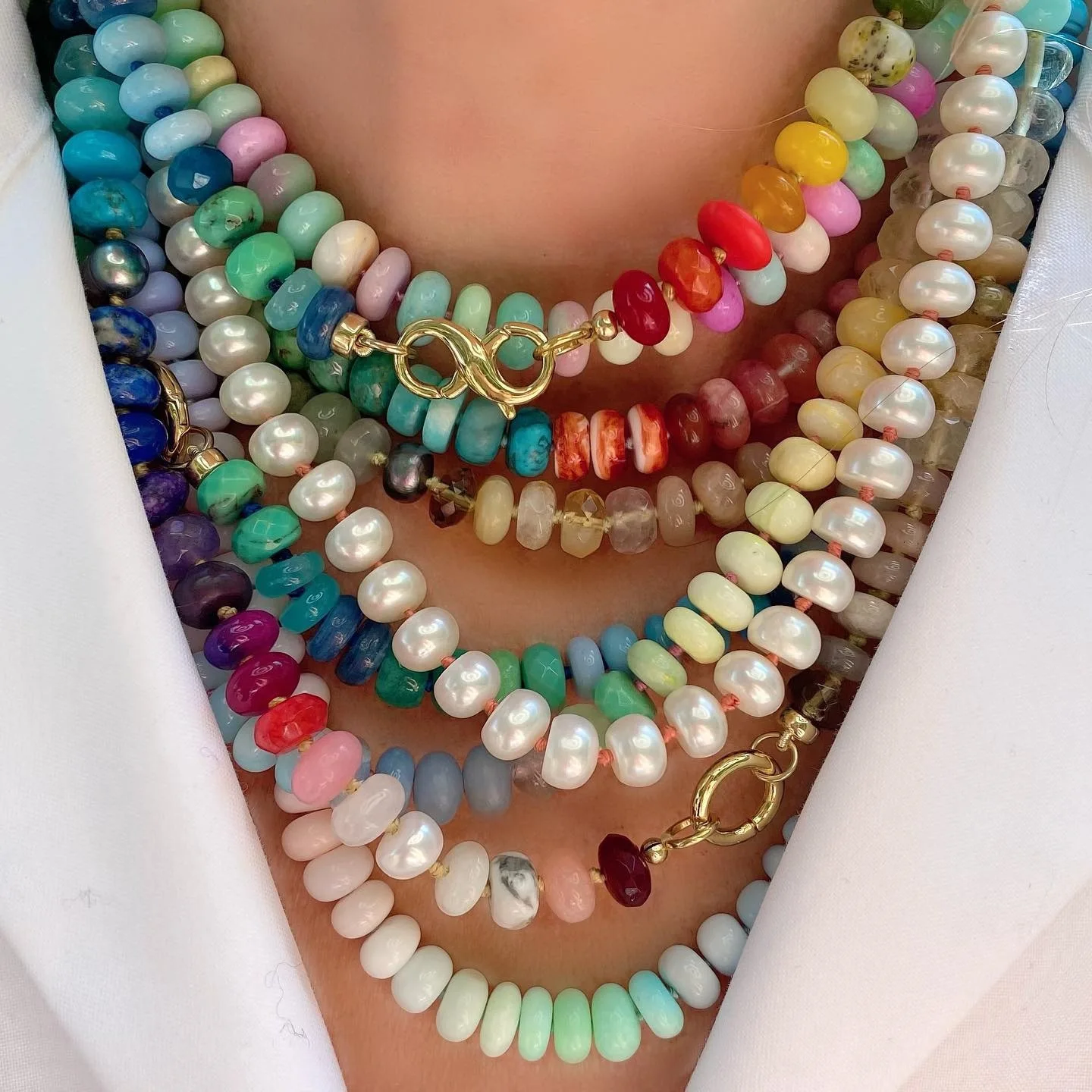 Unusual Polychrome Glass Bead Chain Neckalce for Women Stainless Steel 18K Gold Plated Summer Versatile Jewelry Gifts Waterproof